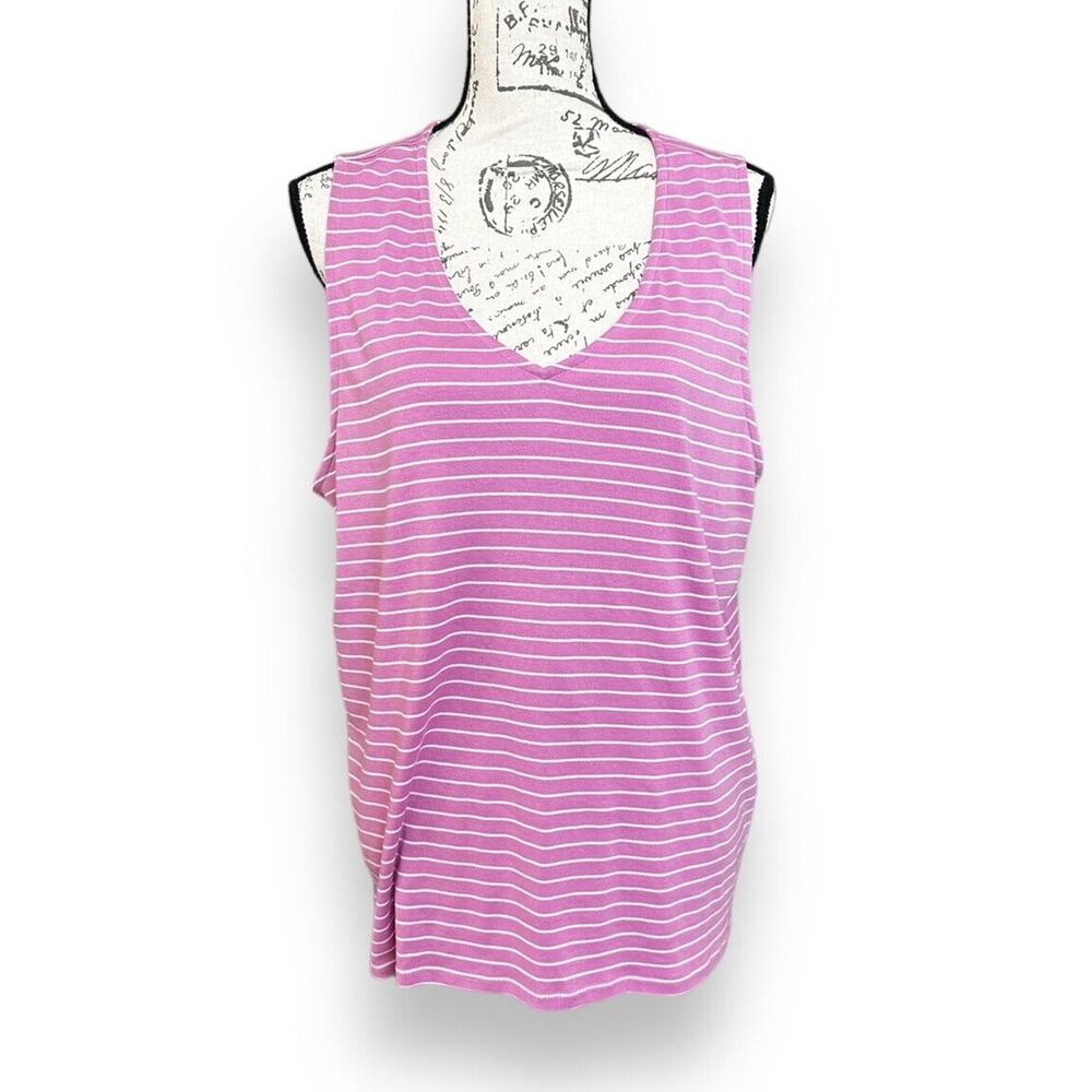 J. Jill Petite Pima V-neck Cotton Sleeveless Shirt Tank Pink Purple Stripe XLP